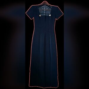 Vintage Jessica Howard Black Mesh Rhinestone Cocktail Wiggle Dress 80s 90s Sz 4